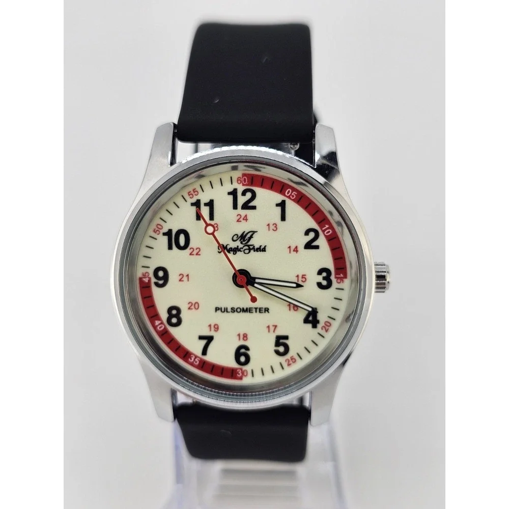 Unisex Field Analog Watch 38MM Cream Dial Black Plastic Bands New Battery